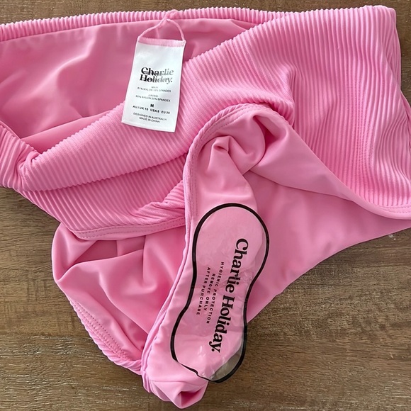 Charlie Holiday Ruby High-Waisted Bikini Bottoms Pink Ribbed NWOT - Picture 10 of 15